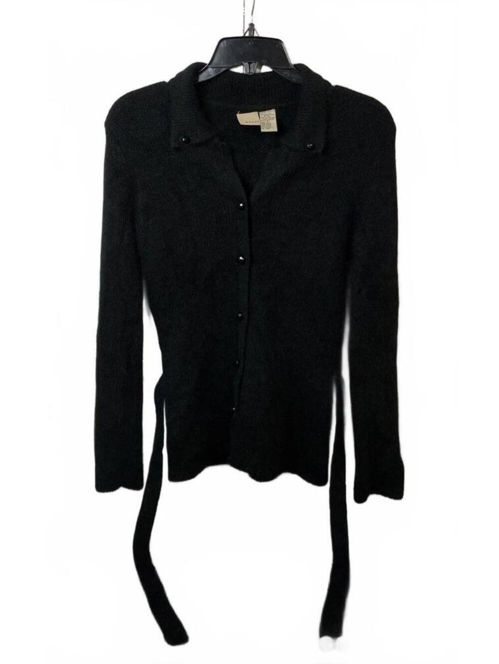 Easel Black Angora Blend Button Front Cardigan Sweater